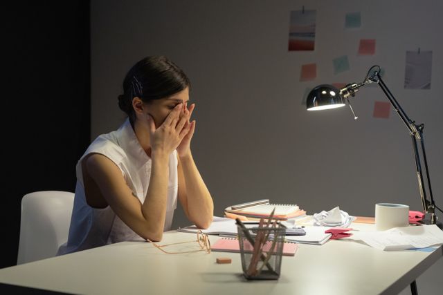 Business woman stressed about nobody wanting to give her therapy.