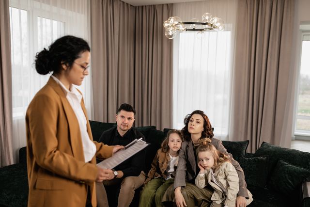 A family of four in a family systems therapy session.