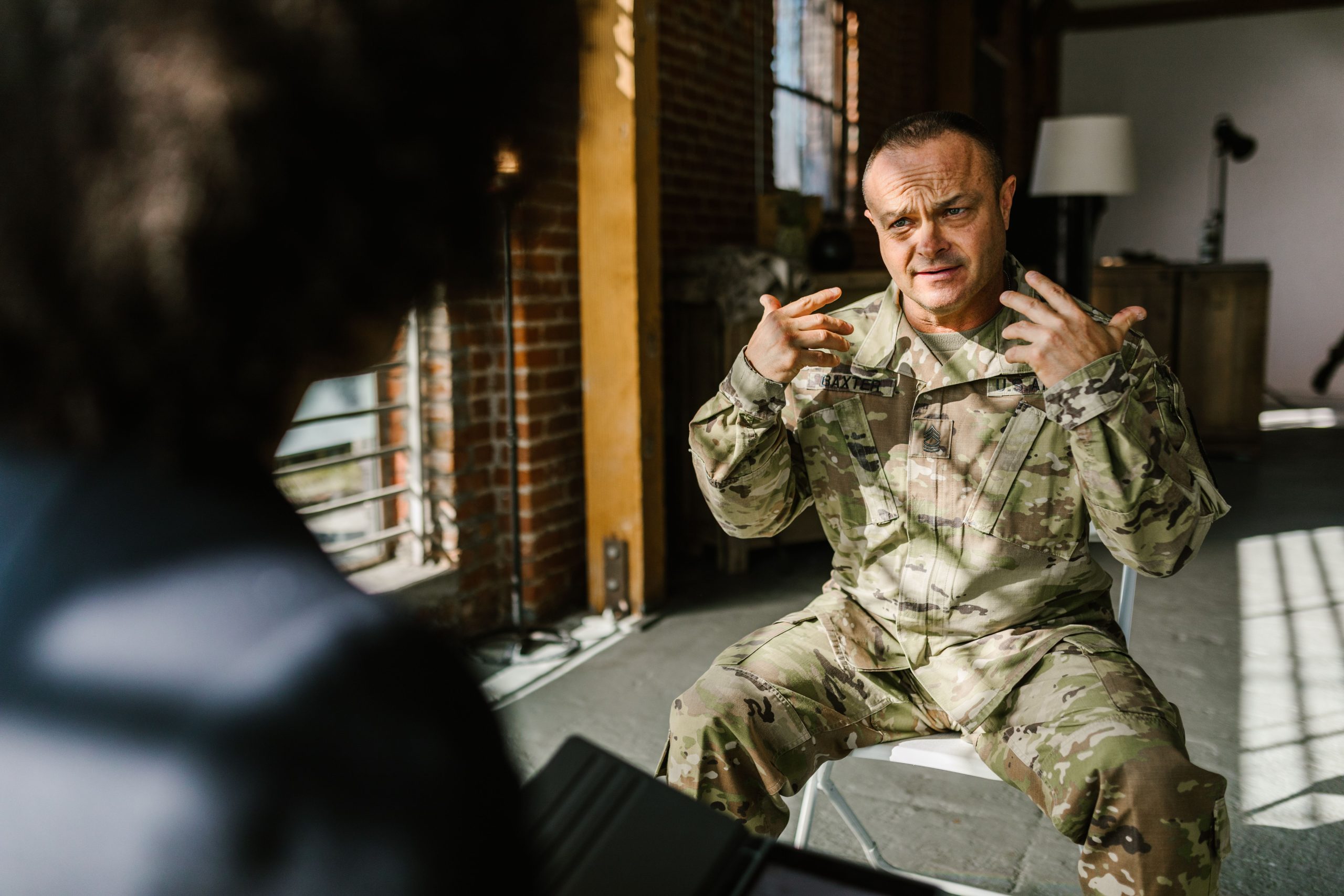 An army veteran receiving therapy from Shieldmee.